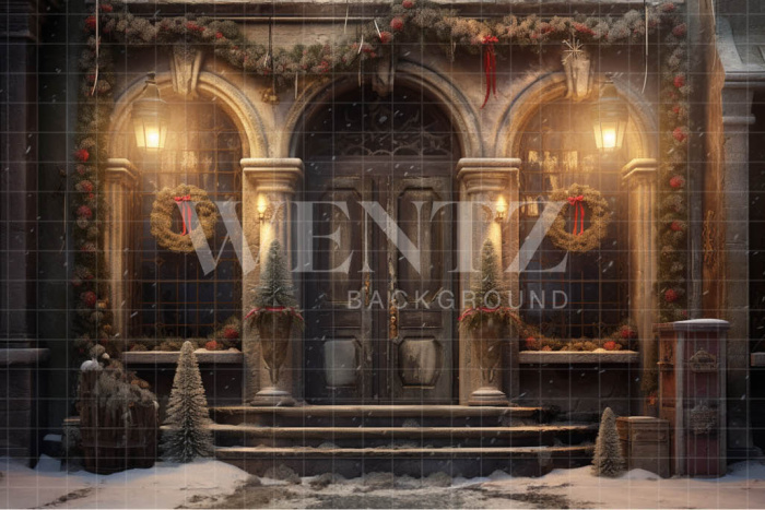 Fabric Photography Background Christmas House Front / Backdrop 4190