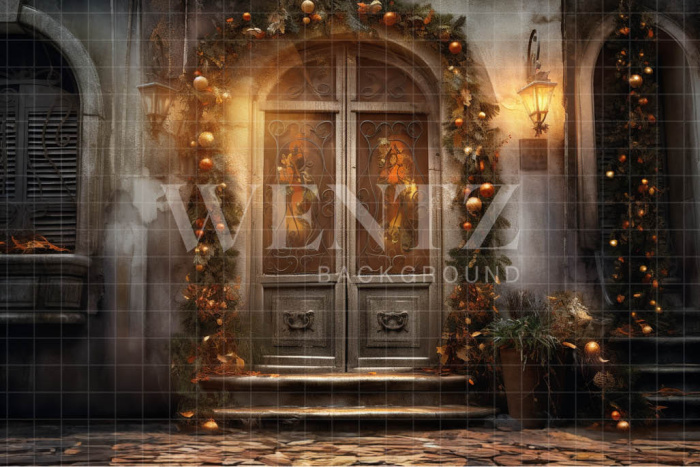 Fabric Photography Background Christmas House Front / Backdrop 4191