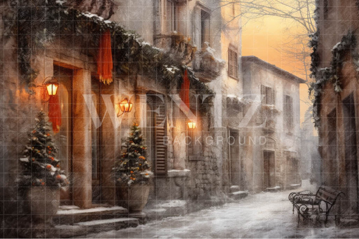 Fabric Photography Background Christmas Village / Backdrop 4193