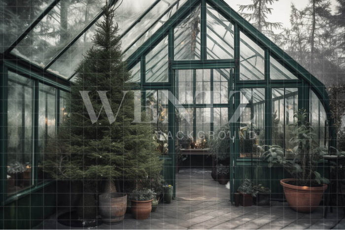 Fabric Photography Background Greenhouse with Pine Tree / Backdrop 4202