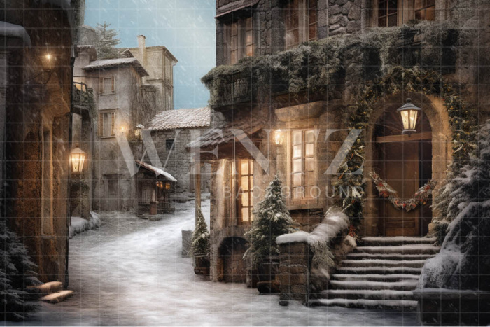 Fabric Photography Background Christmas Village / Backdrop 4203