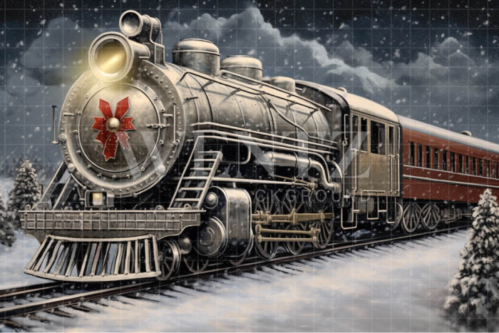Fabric Photography Background Christmas Train / Backdrop 4228