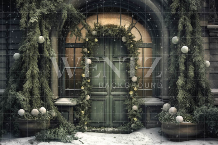 Fabric Photography Background Christmas House Front / Backdrop 4238