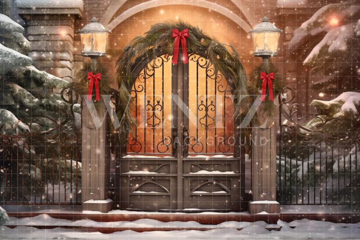 Fabric Photography Background Christmas House Front / Backdrop 4239