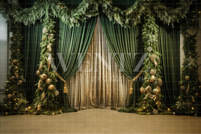 Fabric Photography Background Set with Green Curtain / Backdrop 4269
