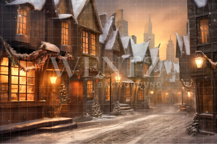 Fabric Photography Background Christmas Village / Backdrop 4278