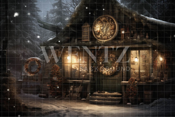 Fabric Photography Background Christmas Cottage / Backdrop 4280