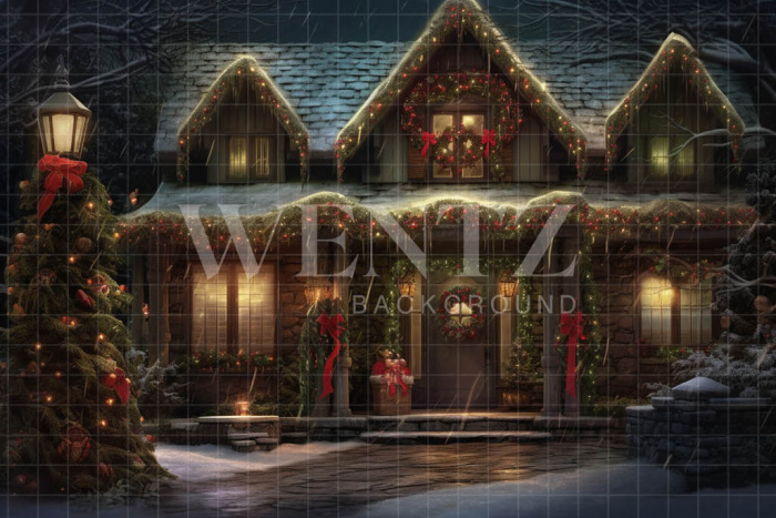 Fabric Photography Background Christmas House / Backdrop 4297