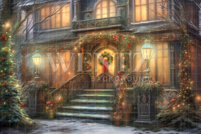 Fabric Photography Background Christmas House / Backdrop 4298