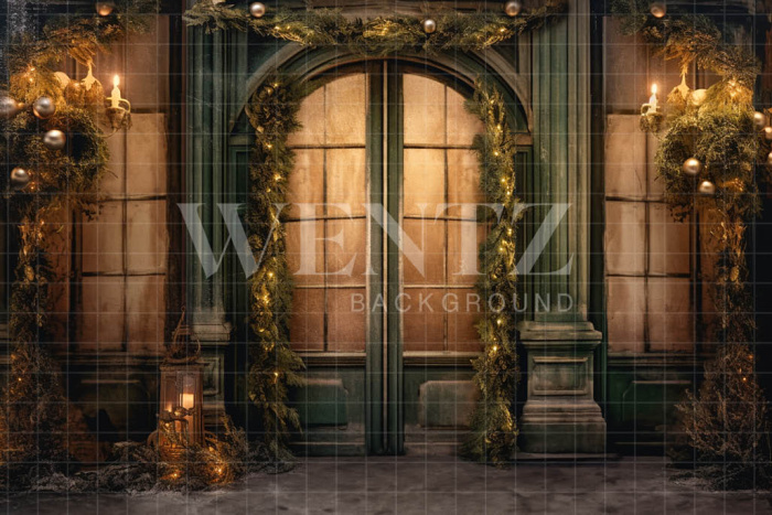 Fabric Photography Background Christmas Door / Backdrop 4314