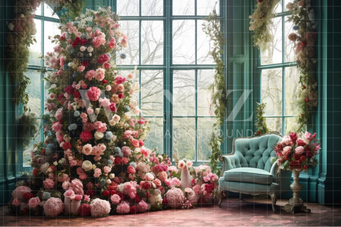 Fabric Photography Background Floral Christmas / Backdrop 4345