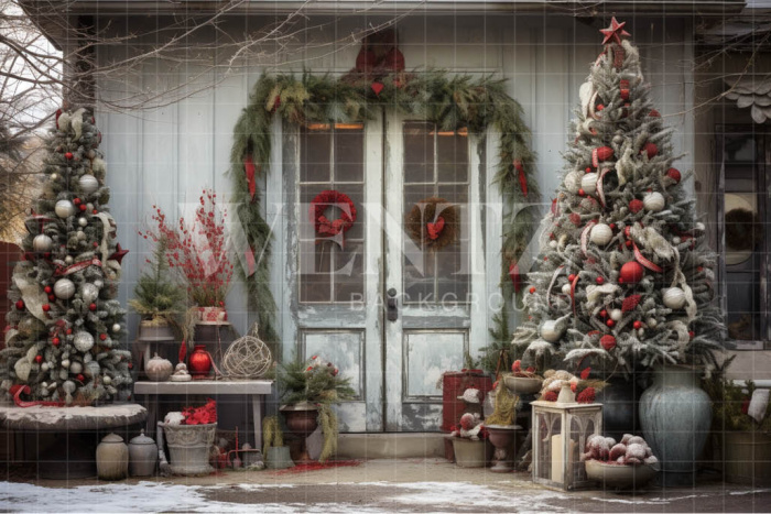 Fabric Photography Background Christmas Door / Backdrop 4350