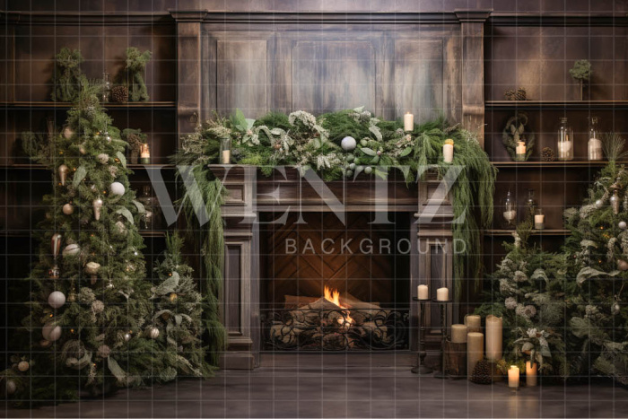 Fabric Photography Background Rustic Room with Fireplace / Backdrop 4401