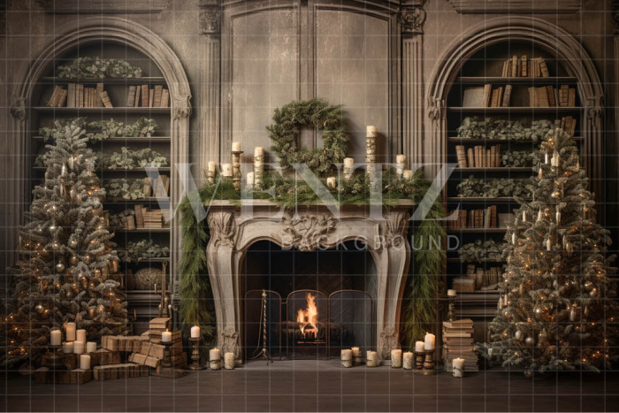 Fabric Photography Background Rustic Room with Fireplace / Backdrop 4402
