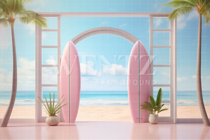 Fabric Photography Background Beach with Surfboards / Backdrop 4422