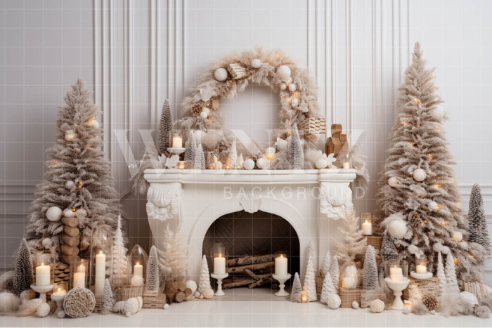 Fabric Photography Background Christmas Set with Fireplace / Backdrop 4447