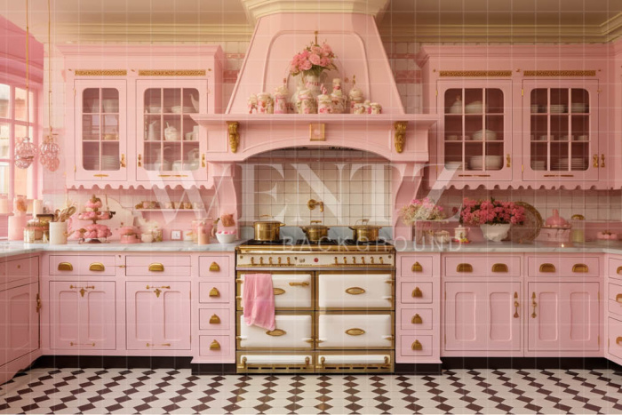 Fabric Photography Background Pink Kitchen / Backdrop 4459