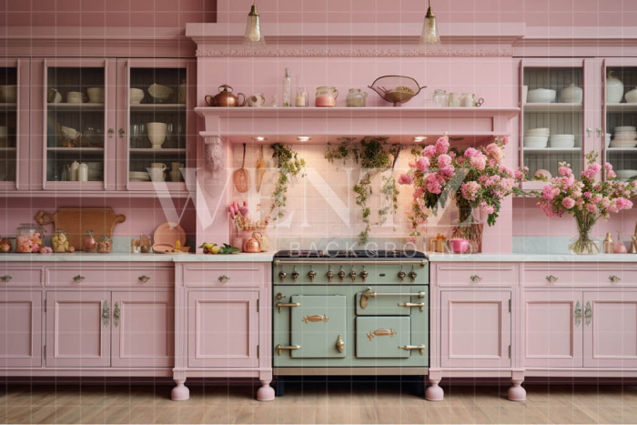 Fabric Photography Background Pink Kitchen / Backdrop 4460