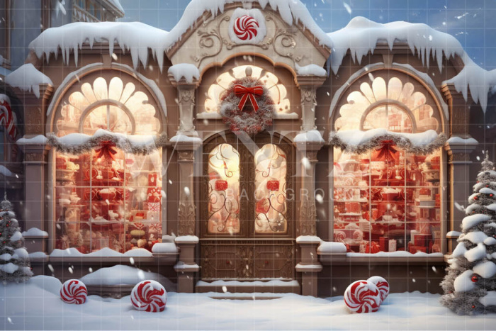 Fabric Photography Background Christmas Candy Shop / Backdrop 4479