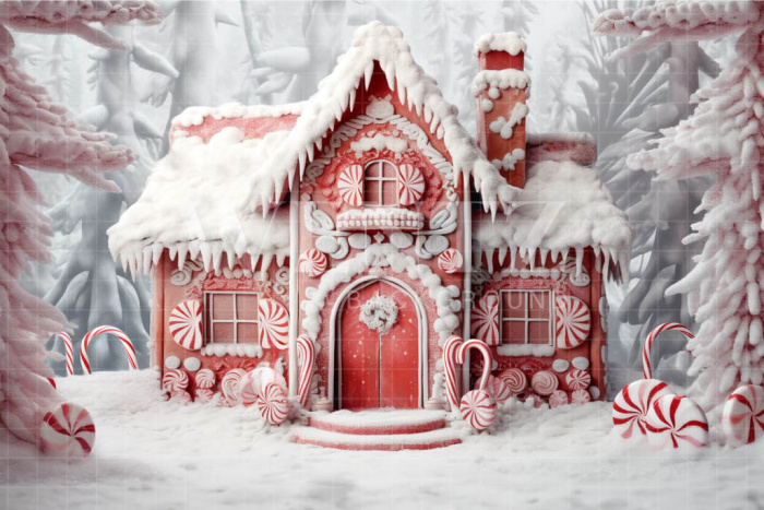 Fabric Photography Background Gingerbread House / Backdrop 4489
