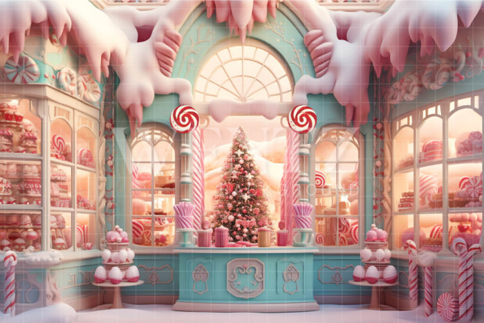 Fabric Photography Background Christmas Candy Shop / Backdrop 4492