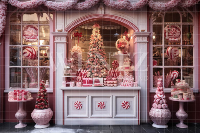 Fabric Photography Background Christmas Candy Shop / Backdrop 4493