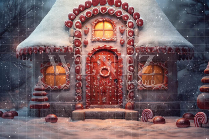 Fabric Photography Background Gingerbread House / Backdrop 4498