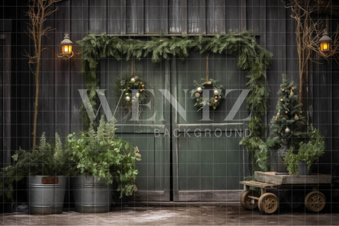 Fabric Photography Background Rustic Christmas Door / Backdrop 4522