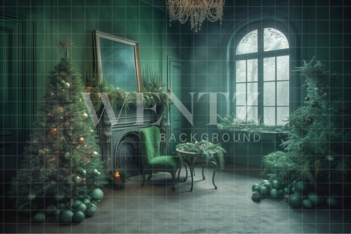 Fabric Photography Background Christmas Green Room / Backdrop 4566