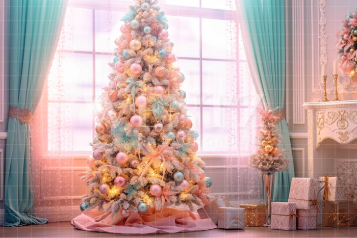 Fabric Photography Background Candy Color Christmas Tree / Backdrop 4602