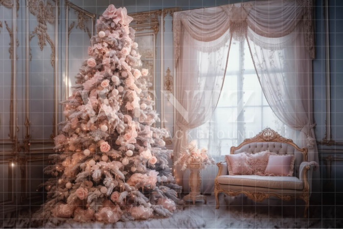 Fabric Photography Background Baby Pink Christmas Room / Backdrop 4617