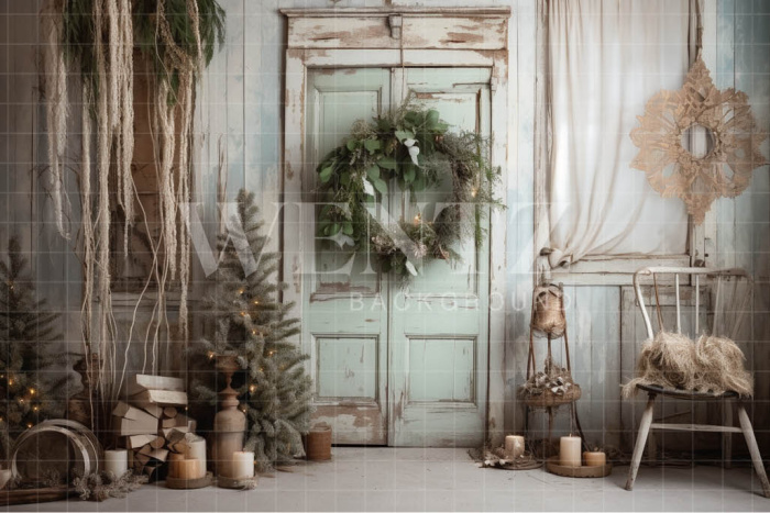 Fabric Photography Background Rustic Christmas Door / Backdrop 4655