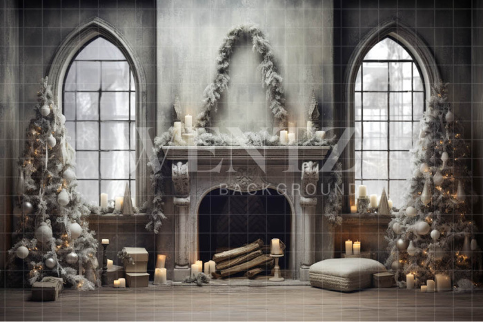 Fabric Photography Background Christmas Fireplace / Backdrop 4657