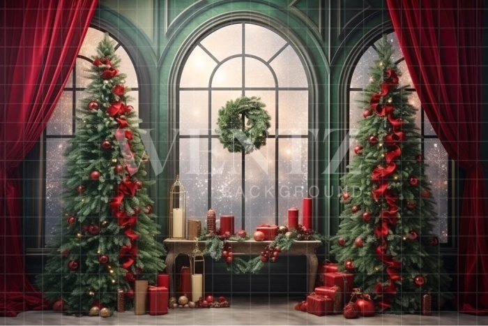 Fabric Photography Background Christmas Room with Window / Backdrop 4673