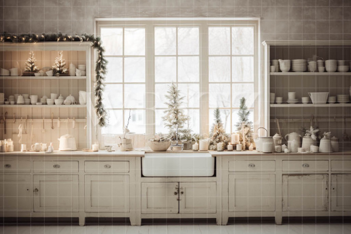 Fabric Photography Background Christmas Kitchen / Backdrop 4694