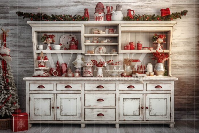 Fabric Photography Background Christmas Kitchen / Backdrop 4704