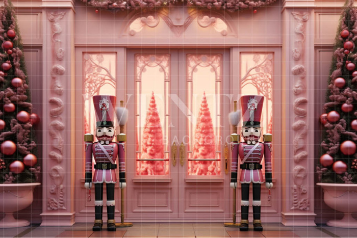 Pink Christmas フォトフレーム☃　完成品 Pink Winter Christmas Town Street Backdrop M8-42
