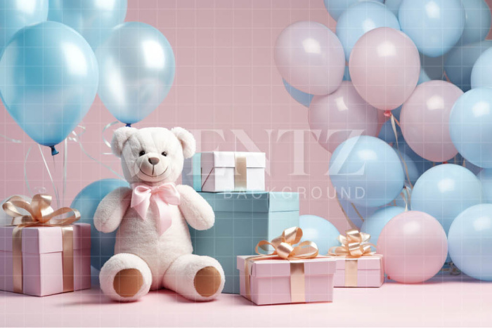 Fabric Photography Background Teddy Bear and Balloons / Backdrop 4824