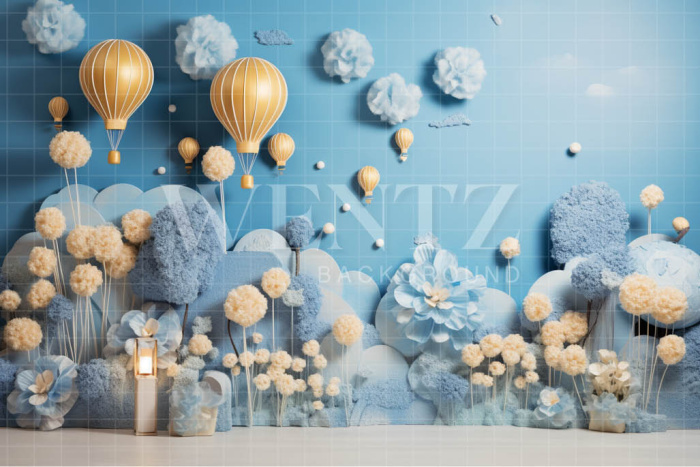 Fabric Photography Background Set with Flowers and Balloons / Backdrop 4826