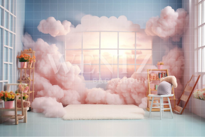 Fabric Photography Background Room with Clouds / Backdrop 4827