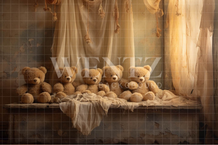 Fabric Photography Background Room with Teddy Bears / Backdrop 4835