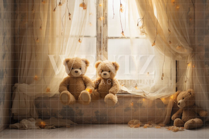 Fabric Photography Background Room with Teddy Bears / Backdrop 4836