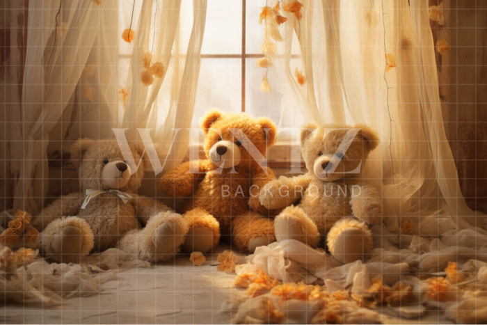 Fabric Photography Background Room with Teddy Bears / Backdrop 4837