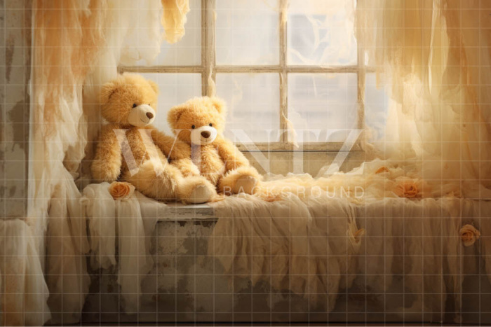 Fabric Photography Background Room with Teddy Bears / Backdrop 4838