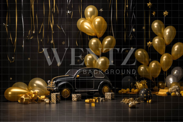 Fabric Photography Background Set with Car and Balloons / Backdrop 4839