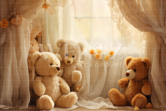 Fabric Photography Background Room with Teddy Bears / Backdrop 4840