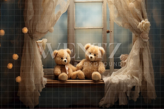 Fabric Photography Background Room with Teddy Bears / Backdrop 4841