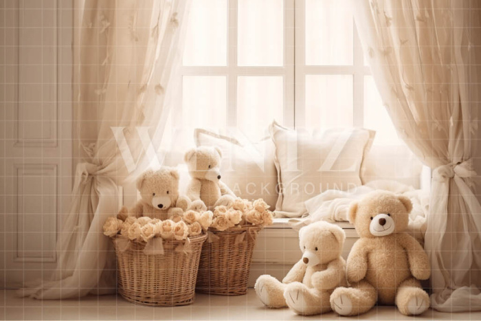 Fabric Photography Background Room with Teddy Bears / Backdrop 4844