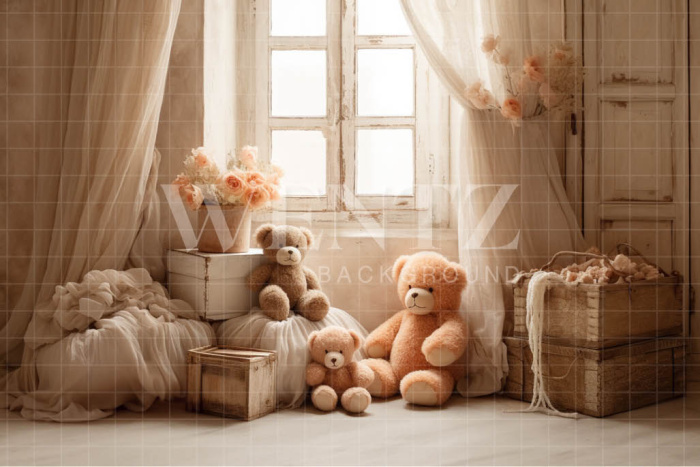 Fabric Photography Background Set with Bears / Backdrop 4846