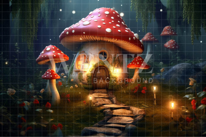 Fabric Photography Background Mushroom House / Backdrop 4865